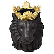 Kingston Living 9" Black and Gold Lion Face Planter with Crown