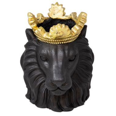 Kingston Living 9" Black and Gold Lion Face Planter with Crown. View a larger version of this product image.