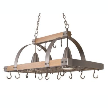 Elegant Designs 2 Light Kitchen Wood Pot Rack with Downlights. View a larger version of this product image.