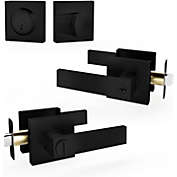 Entry Lever Door Handle and Single Cylinder Deadbolt Lock and Key Combo Pack - Heavy Duty Square Locking Lever Set for Left or Right-Handed Doors - Interior/Exterior Door Levers in Matte Black Finish