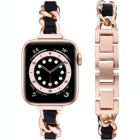 Alternate image 1 for Worryfree Gadgets Metal & Leather Link Band for Apple Watch 38/40/41mm, 42/44/45mm iWatch Band Series 8 7 6 SE 5 4 3 2 1  - 38/40/41mm - Silver