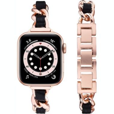 Worryfree Gadgets Metal & Leather Link Band for Apple Watch 38/40/41mm, 42/44/45mm iWatch Band Series 8 7 6 SE 5 4 3 2 1  - 38/40/41mm - Silver. View a larger version of this product image.