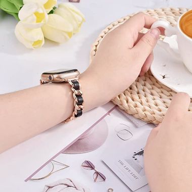 Worryfree Gadgets Metal & Leather Link Band for Apple Watch 38/40/41mm, 42/44/45mm iWatch Band Series 8 7 6 SE 5 4 3 2 1  - 38/40/41mm - Silver. View a larger version of this product image.