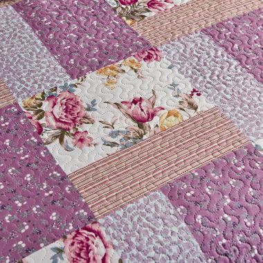 Stock Preferred Authentic Blooming Patchwork Quilt Set in 3 Pieces Full/Queen, Purple Floral. View a larger version of this product image.