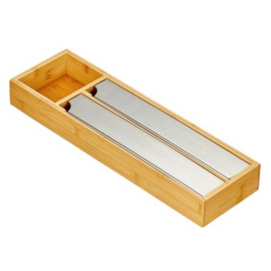 mDesign Bamboo Foil, Cling Wrap Storage Dispenser/Cutter Kitchen, Natural/Silver. View a larger version of this product image.