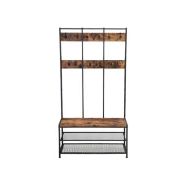 VASAGLE Vintage Coat Rack Shoe Bench, Hall Tree Entryway Storage Shelf, Large Size, Wood Look Accent Furniture with Metal Frame, Easy Assembly. View a larger version of this product image.