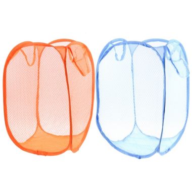 Unique Bargains Mesh Laundry Sorter Hamper Basket, Folding Laundry Clothes Storage Basket Hamper Organizer, Home Organization, 2 Pieces Orange&Blue. View a larger version of this product image.