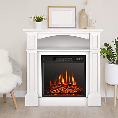 Costway-CA 32 Inch 1400W Electric TV Stand Fireplace with Shelf-White. View a larger version of this product image.