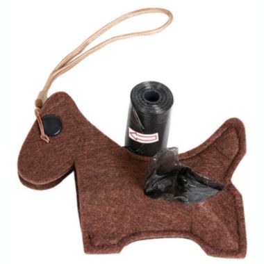 Pet Life Fleece Dog Shaped Travel Waste Bag Dispenser with 2 Rolls (Brown). View a larger version of this product image.