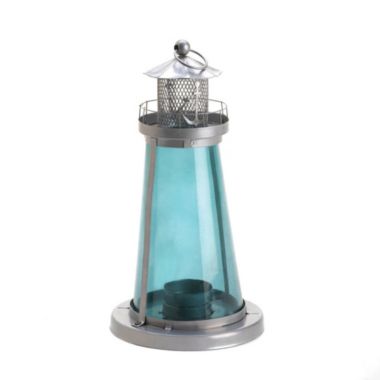 Zingz & Thingz 10" Blue and Silver Contemporary Lighthouse Candle Lantern. View a larger version of this product image.