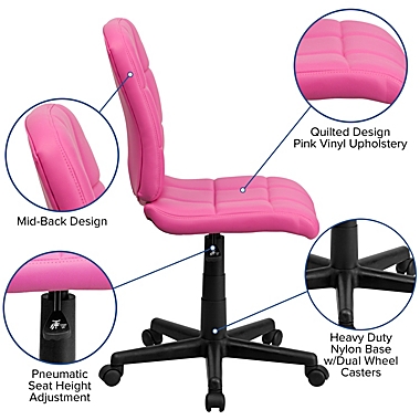Emma + Oliver Mid-Back Pink Quilted Vinyl Swivel Task Office Chair. View a larger version of this product image.