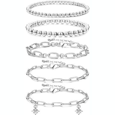 GoodMerchan - Women's Gold Chain Bracelets Set - Silver - 5 Pack - Stack up with stylish gold. View a larger version of this product image.