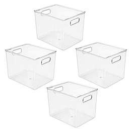mDesign Plastic Storage Organizer Bin with Handles for Closets - Clear, Pack of 4