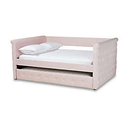 Baxton Studio Amaya Modern And Contemporary Light Pink Velvet Fabric Upholstered Full Size Daybed With Trundle - Light Pink