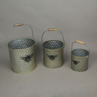Things2Die4 Galvanized Metal Honeycomb Bumblebee Nesting Buckets Home Garden Decor Set of 3. View a larger version of this product image.