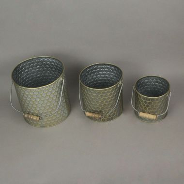 Things2Die4 Galvanized Metal Honeycomb Bumblebee Nesting Buckets Home Garden Decor Set of 3. View a larger version of this product image.