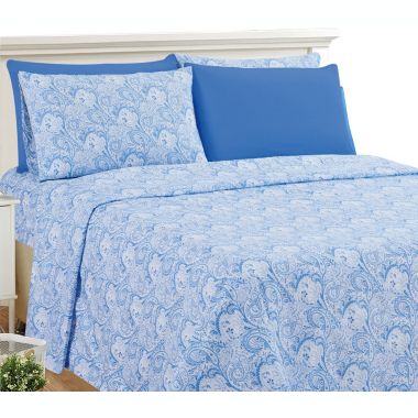 Lux Decor Collection 6-Pieces Deep Pocket Microfiber Printed Bed Sheet Set in Full Size White Blue. View a larger version of this product image.