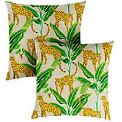 Outdoor Living and Style Set of 2 Yellow and Green Comfortable Indoor and Outdoor Square Throw Pillows, 18"
