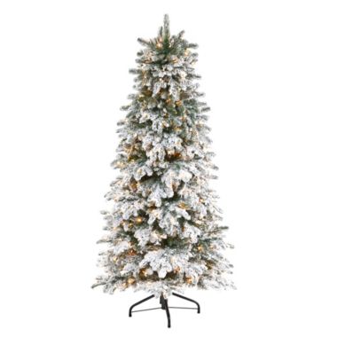 Nearly Natural 6' Flocked North Carolina Fir Artificial Christmas Tree with 450 Warm White Lights and 1560 Bendable Branches. View a larger version of this product image.
