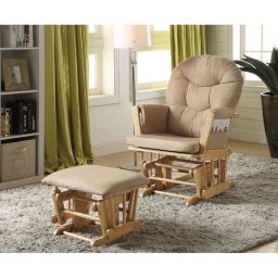 Yeah Depot Rehan Chair & Ottoman (2Pc Pk) in Taupe Microfiber & Natural Oak