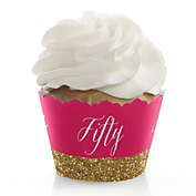Big Dot of Happiness Chic 50th Birthday - Pink and Gold - Birthday Party Decorations - Party Cupcake Wrappers - Set of 12