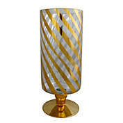 Melrose 12" Gold and Clear Swirl Striped Glass Candle Holder