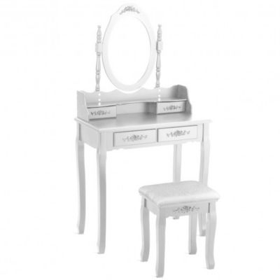 Mecor Vanity Table Set Makeup Table with 3 Drawers/Oval Mirror,Wood Dressing Table and Cushioned Stool Girls Women Bedroom Furniture Black 