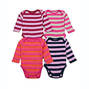Leveret Baby Four Pack Long Sleeve Bodysuit Girls Stripe 1