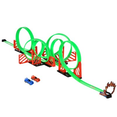 Qaba Track Builder Loop Kit Criss Cross Track Set Starter Kit with Pull-back Cars for 3-6 years old Boys and Girls Green