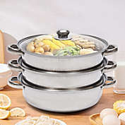 Stock Preferred 3-Tier Steamer Cooker Pot Set w/ Lid in Stainless Steel Silver