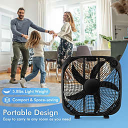 Slickblue 20 Inch Box Portable Floor Fan with 3 Speed Settings and Knob Control-Black