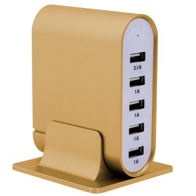 Trexonic 7.1 Amps 5 Port Universal USB Compact Charging Station in Gold Finish