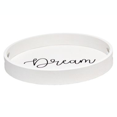 Elegant Designs Decorative 13.75" Round Wood Serving Tray with Handles, "Dream". View a larger version of this product image.
