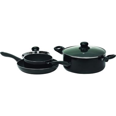 Simplicity - 5 Piece Aluminum Cookware Set, Nonstick Surface, Black. View a larger version of this product image.