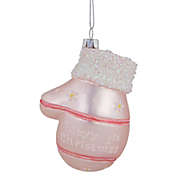 Northlight 4" Pink and White Baby&#39;s 1st Christmas Mitten Holiday Ornament
