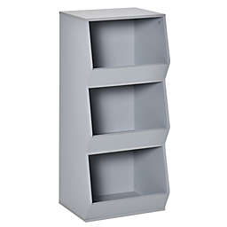 HOMCOM Kids Storage Cabinet Anti-toppling Design with 3 Tiered Shelves for Ample Space and Organization, 35.5" H, Grey