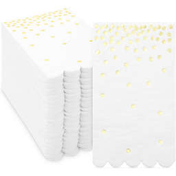 Sparkle and Bash Scalloped Dinner Napkins for Wedding, Gold Foil Dots (4 x 8 In, 100 Pack)