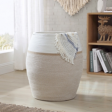 Ornavo Home Extra Large Woven Cotton Rope Tall 25" Height Laundry Hamper Basket with Handles. View a larger version of this product image.