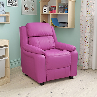 Flash Furniture Charlie Deluxe Padded Contemporary Hot Pink Vinyl Kids Recliner with Storage Arms. View a larger version of this product image.