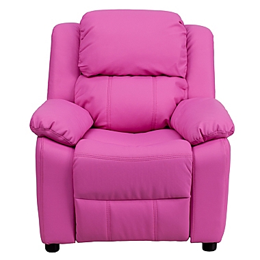Flash Furniture Charlie Deluxe Padded Contemporary Hot Pink Vinyl Kids Recliner with Storage Arms. View a larger version of this product image.