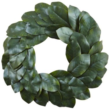 Nearly Natural Artificial Magnolia Leaf Spring Wreath, Green 24-Inch. View a larger version of this product image.