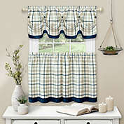 Kate Aurora Country Farmhouse Plaid 3 Pc Tattersall Cafe Kitchen Curtain Tier & Valance Set - 56 in. W x 36 in. L, Navy