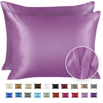 SHOPBEDDING Silky Satin Pillowcase for Hair and Skin - Standard Satin Pillow Case with Zipper, Lavender (Pillowcase Set of 2) By BLISSFORD