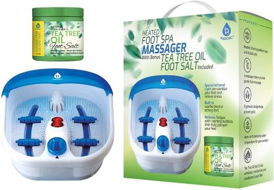 Pursonic Foot Spa Massager with Vibrating Bubbles & Tea Tree Oil Foot Salt Scrub with Epsom Salt 10oz Gift Set, Melts Away Stress and Revitalizes Tired Feet (Heating Function)