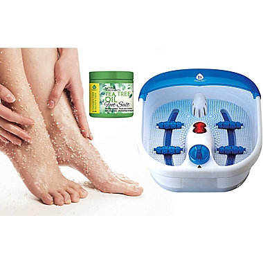 Pursonic Foot Spa Massager with Vibrating Bubbles & Tea Tree Oil Foot Salt Scrub with Epsom Salt 10oz Gift Set, Melts Away Stress and Revitalizes Tired Feet (Heating Function). View a larger version of this product image.