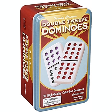Pressman - Double Twelve Dominoes (tin game). View a larger version of this product image.