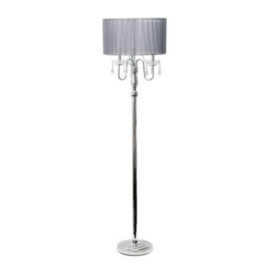 Elegant Designs Home Decorative Contemporary Romantic Cascading Crystal and Chrome Floor Lamp with Drum Shade - Gray. View a larger version of this product image.