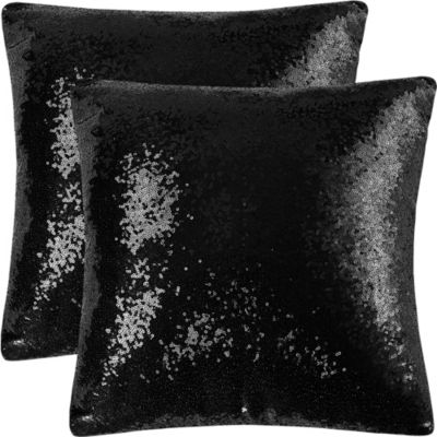 PiccoCasa Sequin Shiny Decorative Throw Pillow Covers 18" X 18" Black 2 Pcs