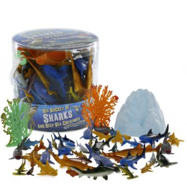 SCS Direct Sharks Toys Action Figure Bucket - 41 Piece Playset, 15 Unique Sculpts w Toy Great White Shark, Hammerhead, Whale & More, Fun Deep Sea Fish Set. View a larger version of this product image.