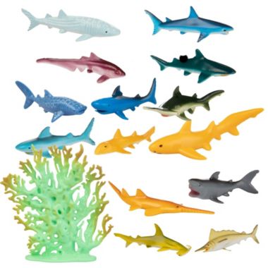SCS Direct Sharks Toys Action Figure Bucket - 41 Piece Playset, 15 Unique Sculpts w Toy Great White Shark, Hammerhead, Whale & More, Fun Deep Sea Fish Set. View a larger version of this product image.